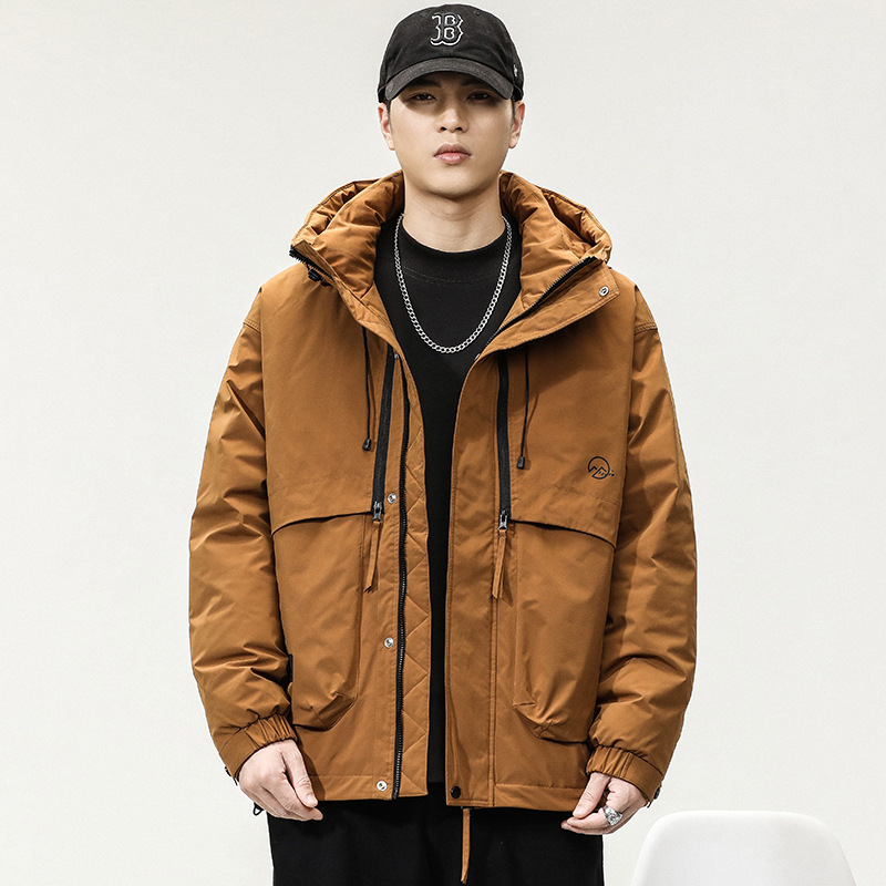 90鸭绒羽绒服男冬季宽松保暖工装冲锋衣男士休闲连帽羽绒外套男款