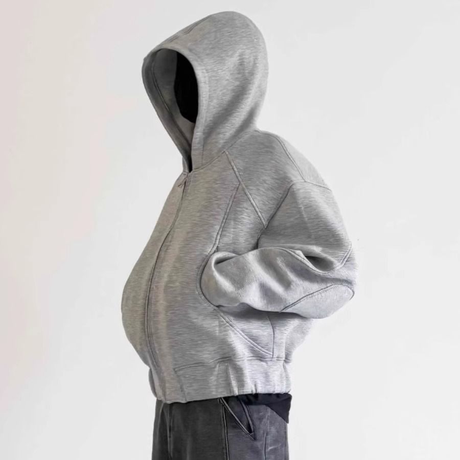 美式高街连帽卫衣外套男潮牌重磅太空棉boxy短宽分割廓形剪裁上衣