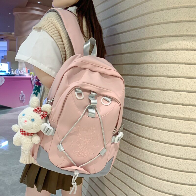 书包女ins韩版中学生高中生野餐系列刺绣双肩包大学生简约背包
