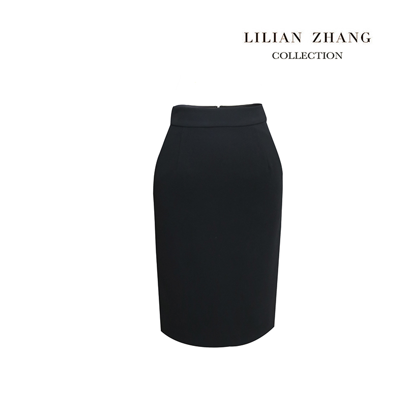 LILIAN ZHANG后开衩包臀半裙气质女士修身显瘦中长紧身黑 2103020-封面