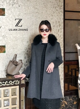 LILIAN ZHANG-LULY合作款斗篷型羊毛大衣女气质法式秋冬 2106006