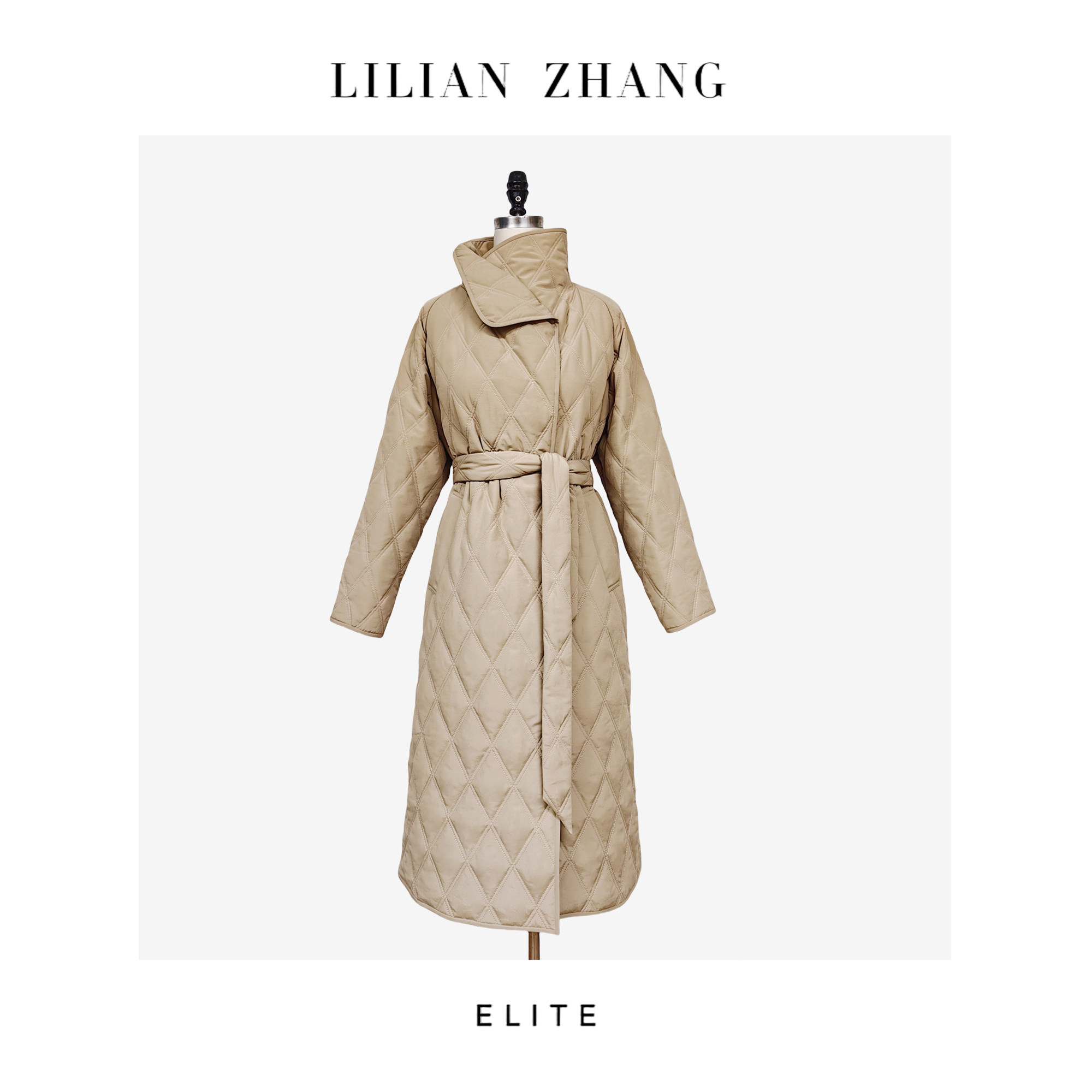 E—时尚轮回、轻奢名媛—英伦菱形Oversized长棉服大衣 2406011