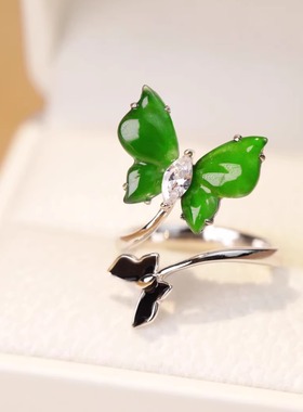 【安哒赢珠宝世家】时尚气质新中式轻奢简约小众设计银花蝶翎戒指