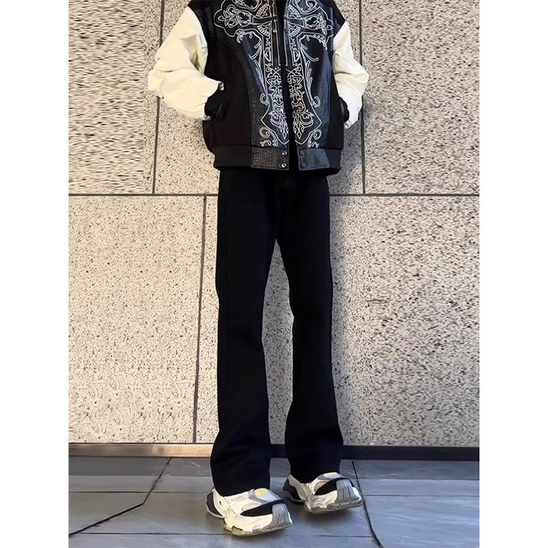 黑色牛仔裤男款春秋宽松直筒男生2025新款裤子美式高街潮牌休闲裤