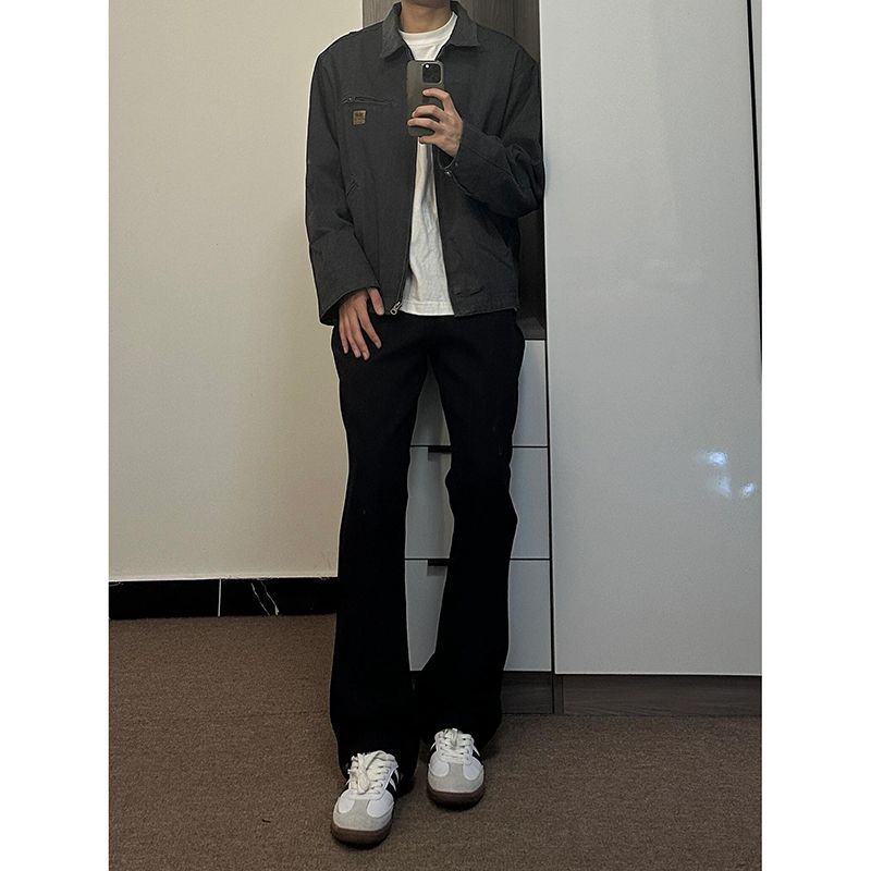 纯黑色窄版软牛仔裤男春秋季高级感显腿长裤子美式高街休闲直筒裤