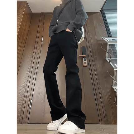 黑色弯刀牛仔裤男春秋季百搭显瘦裤子美式高街vibe修身直筒休闲裤