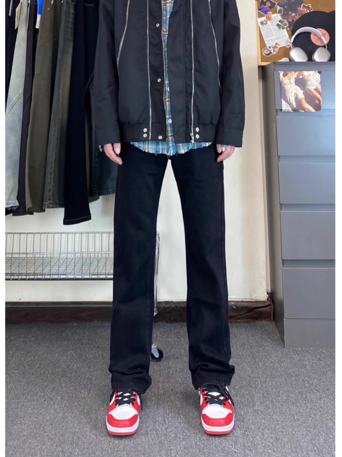 黑色牛仔裤男美式高街直筒vibe裤子男款休闲百搭长裤春季ins潮牌