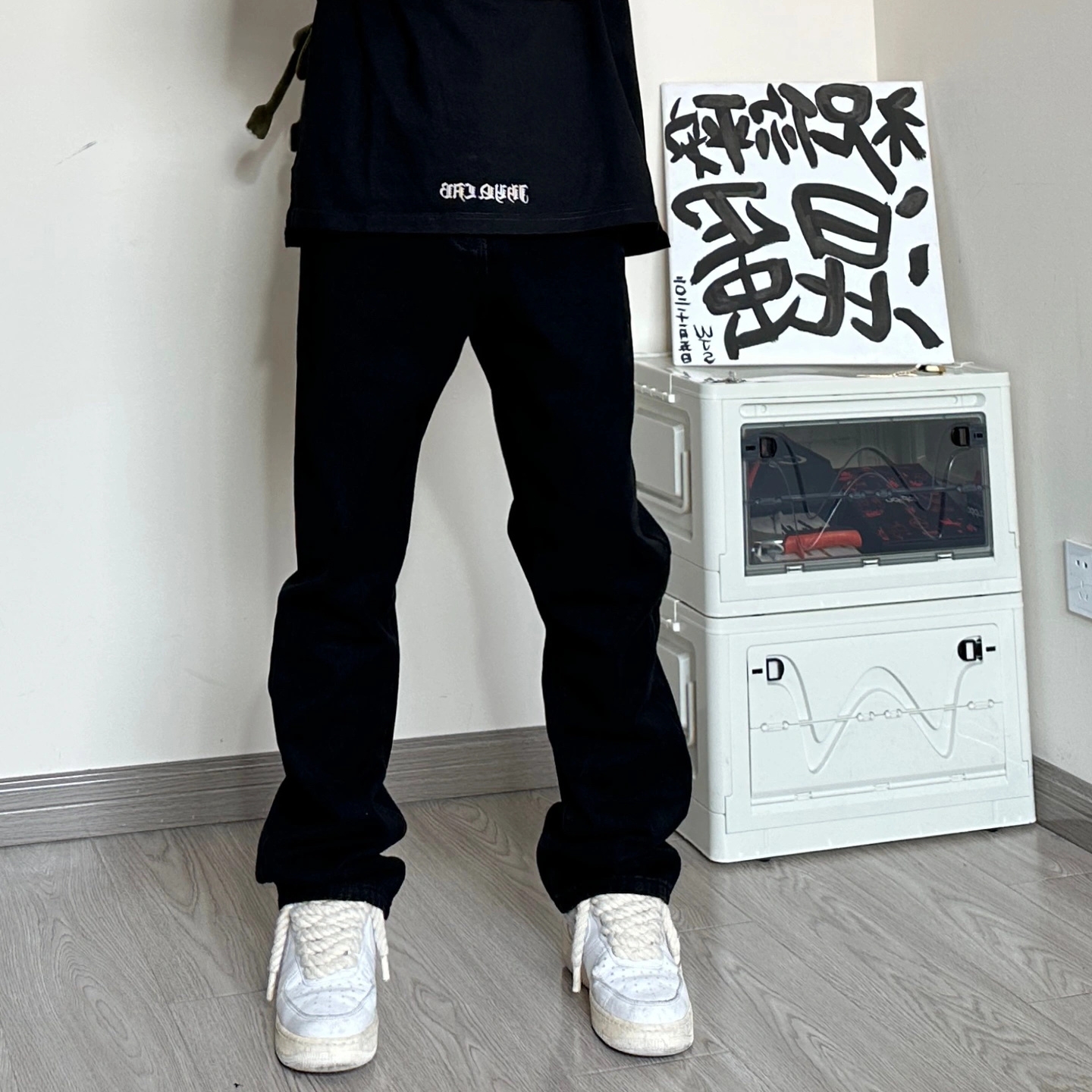 美式街头vibe风黑色宽松百搭修身牛仔裤男高街无弹直筒窄版长裤子