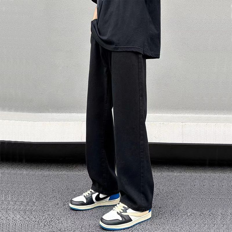黑色牛仔裤男直筒宽松纯色美式高街百搭阔腿裤子男生潮牌休闲长裤