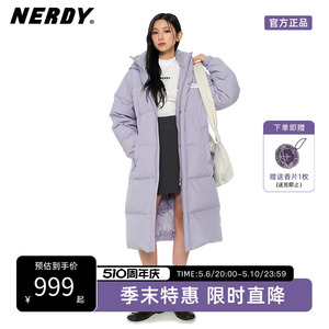 NERDY2023年冬季宽松休闲连帽中长款羽绒服情侣外套女保暖上衣潮