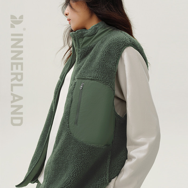INNERLAND羊羔绒中性休闲宽松运动马甲保暖马夹背心情侣男女同款