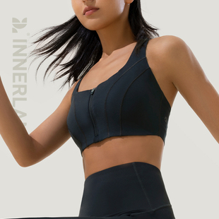 INNERLAND小方领前拉链工字背高强背心健身运动瑜伽内衣文胸外穿