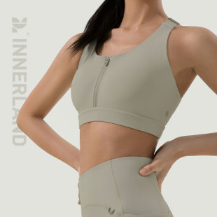 INNERLAND圆领半拉链可调肩带软支撑中高强背心运动内衣文胸健身