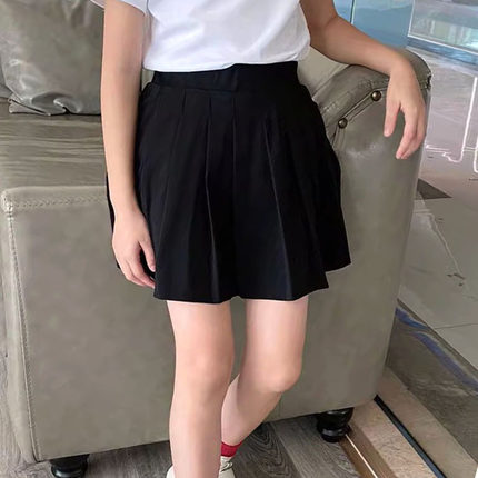 半身裙新款夏季女童裙子软棉儿童半身百褶裙弹力折叠裤短裙薄黑色