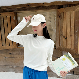 冬季加绒保暖女童半高领打底衫儿童中高领长袖t恤纯白色女孩内搭