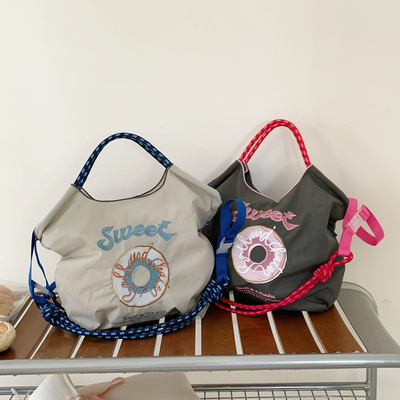 新款ballchain甜甜圈刺绣购物袋拉链小号环保袋时尚单肩斜挎包女