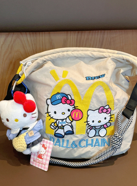 新款日系ballchain刺绣购物袋拉链水桶包小众时尚百搭单肩斜挎包