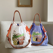 日系ball chain刺绣夏威夷环保购物袋帆布包大容量通勤单肩斜挎包