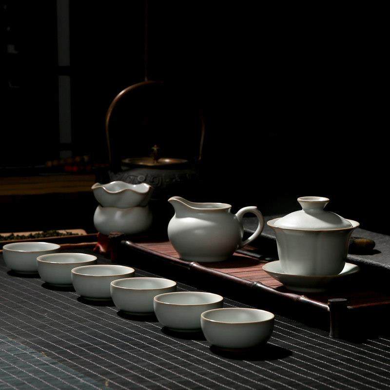冠杰茶具陶瓷套装家用喝茶功夫茶壶盖碗茶杯整套配件办公汝窑茶具