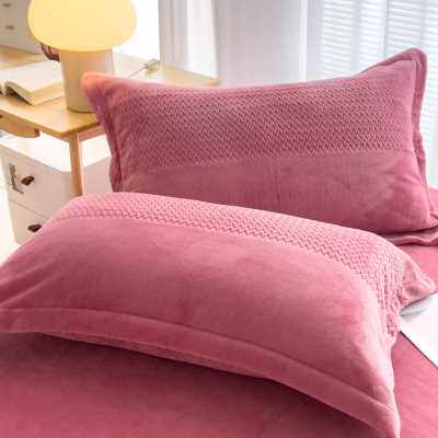 冬季双面加厚加绒牛奶绒枕套一对装家用纯色枕芯套枕头套48x74cm