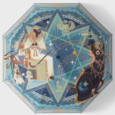 文艺复古雨伞女折叠晴雨两用遮阳伞超强防紫外线太阳伞黑胶插画伞