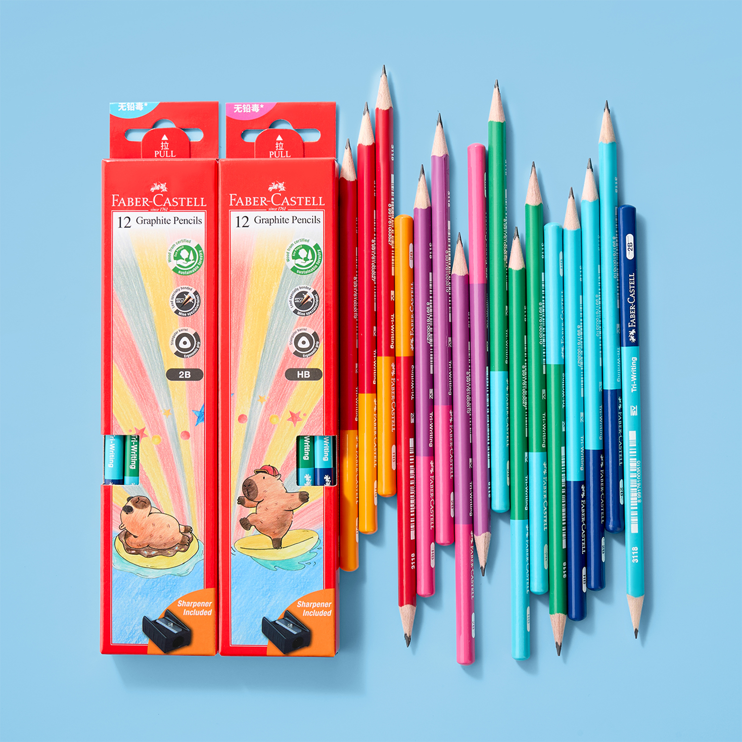 辉柏嘉HB2B三角杆铅笔12支小学生