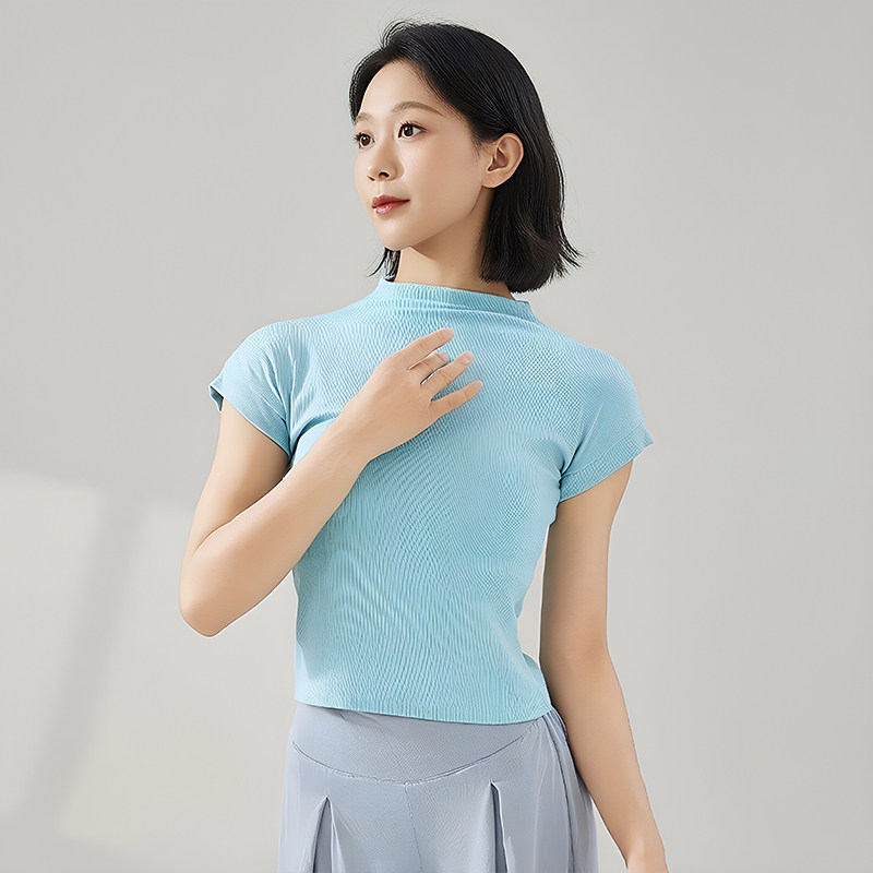 夏季短袖小高领显瘦舞蹈练功服