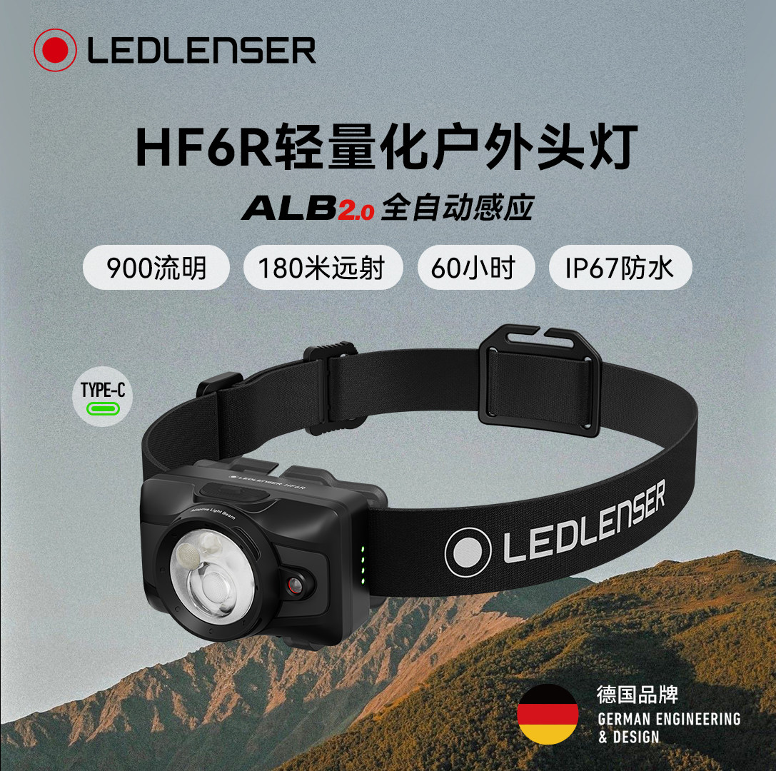 德国莱德雷神HF6R新款头灯自动感应长续航防水户外登山徒步钓鱼