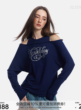 SEGI 原创设计新款两穿藏蓝色针织蝙蝠袖内搭女修身百搭上衣外套