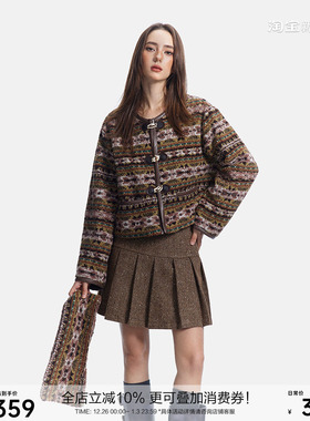 SEGI 冬季新款复古夹棉花纹短款外套女设计感棉服美拉德棉衣棉袄