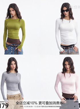 SEGI原创设计秋冬新款波点拼接针织打底衫斜下摆假两件独特上衣女