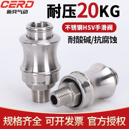 气动不锈钢304手滑阀HSV08手推阀滑动开关泄压高压排气阀10-15