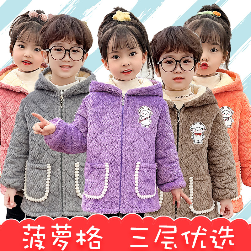 宝宝罩衣儿童加绒加厚棉袄小中大码长袖护衣女孩冬季外套时尚洋气