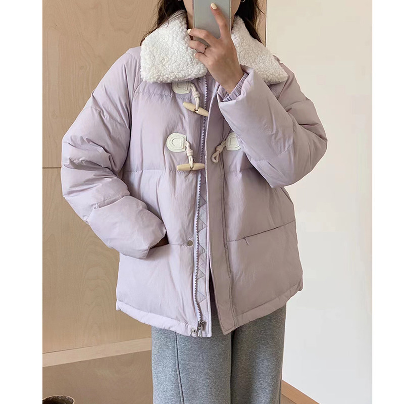 冬新款牛角扣羽绒棉服女短款可脱棉衣/棉服