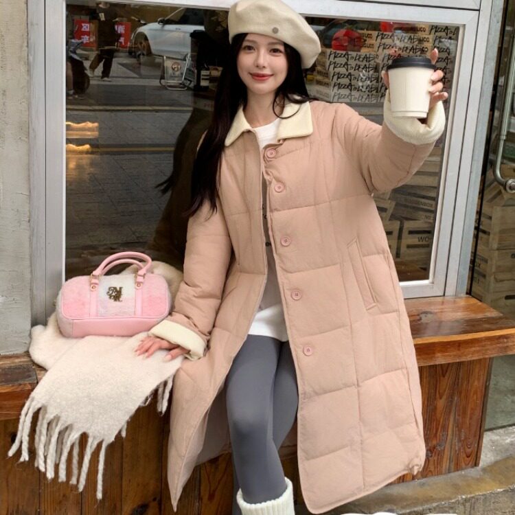 韩版灯芯绒翻领拼接羽绒服女20棉衣/棉服