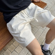 马克斯星球 夏季新款白色松紧腰短裤男宽松直筒休闲透气百搭裤子