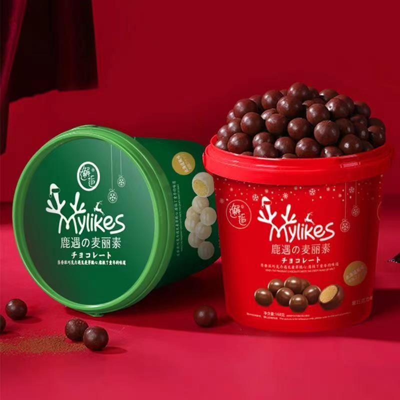 邂逅麦丽素黑巧克力糖豆生日礼物儿童休闲零食168g/桶