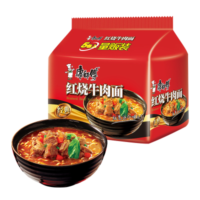 康师傅大食袋方便面五连包红烧香辣牛肉面速食夜宵宿舍饱腹泡面