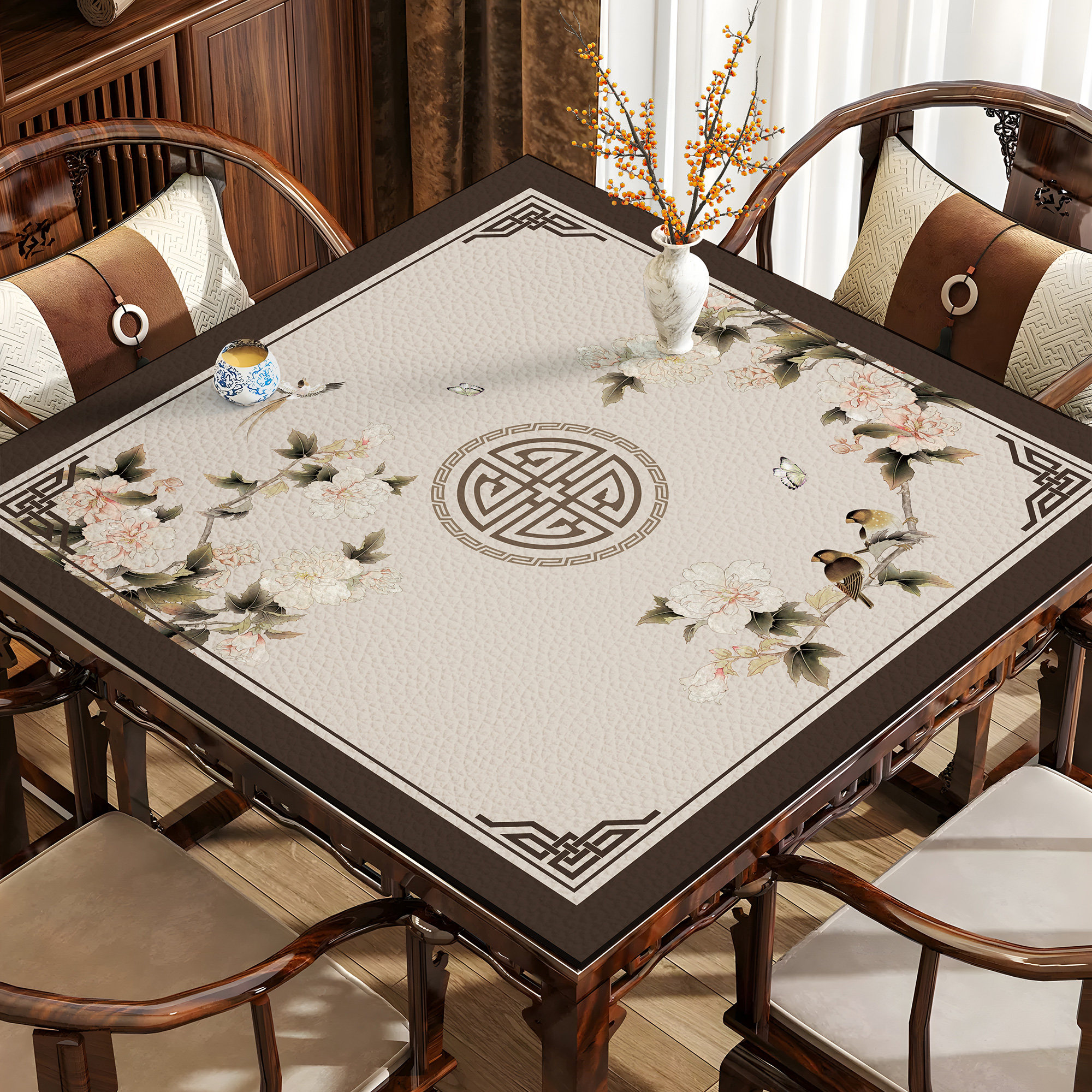 新中式茶几桌布免洗防水防油正方形八仙桌面垫子高级感方桌餐桌垫,居家布艺,桌布,淘宝优惠券,粉丝福利购,淘宝优惠卷