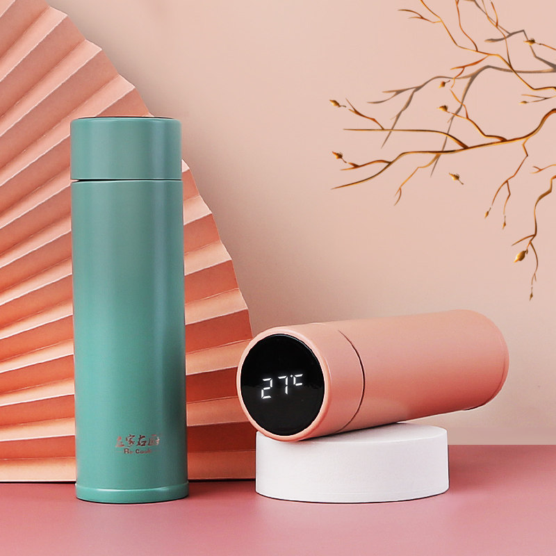 左家右厨 智能温度显示保温杯男士女泡茶杯316不锈钢便携水杯