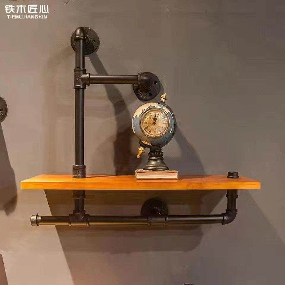 铁艺壁挂工业风置物架覆古水管实木隔板书架墙上装饰展示收纳架子