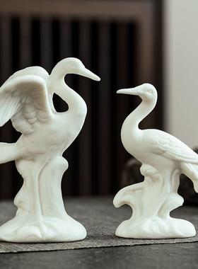 陶瓷工艺品仙鹤摆件现代简约客厅装饰品创意玄关酒柜盆景微景观