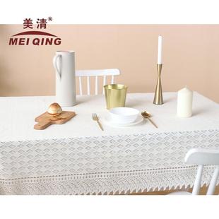 少女心白色网红餐桌桌布ins蕾丝桌布北欧塑料台布长方形防水PVC