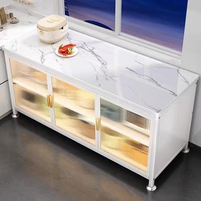 岩板餐边柜厨房置物架落地多层收纳微波炉烤箱多功能切菜台储物柜