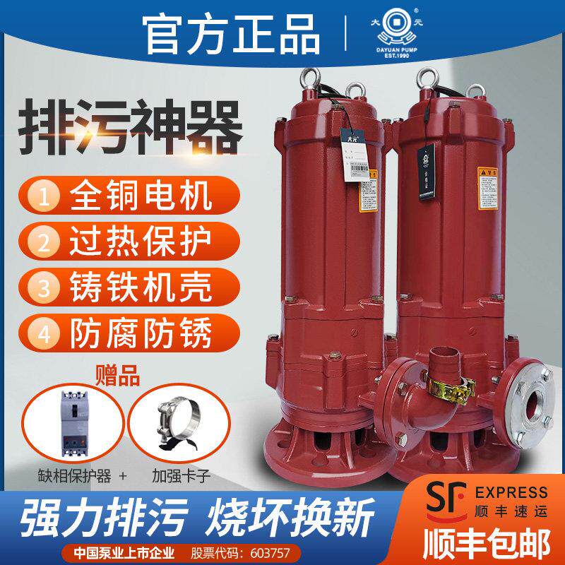 大元WQ三相国标污水污物排污泵工地化粪池无堵塞大流量污水泥浆泵