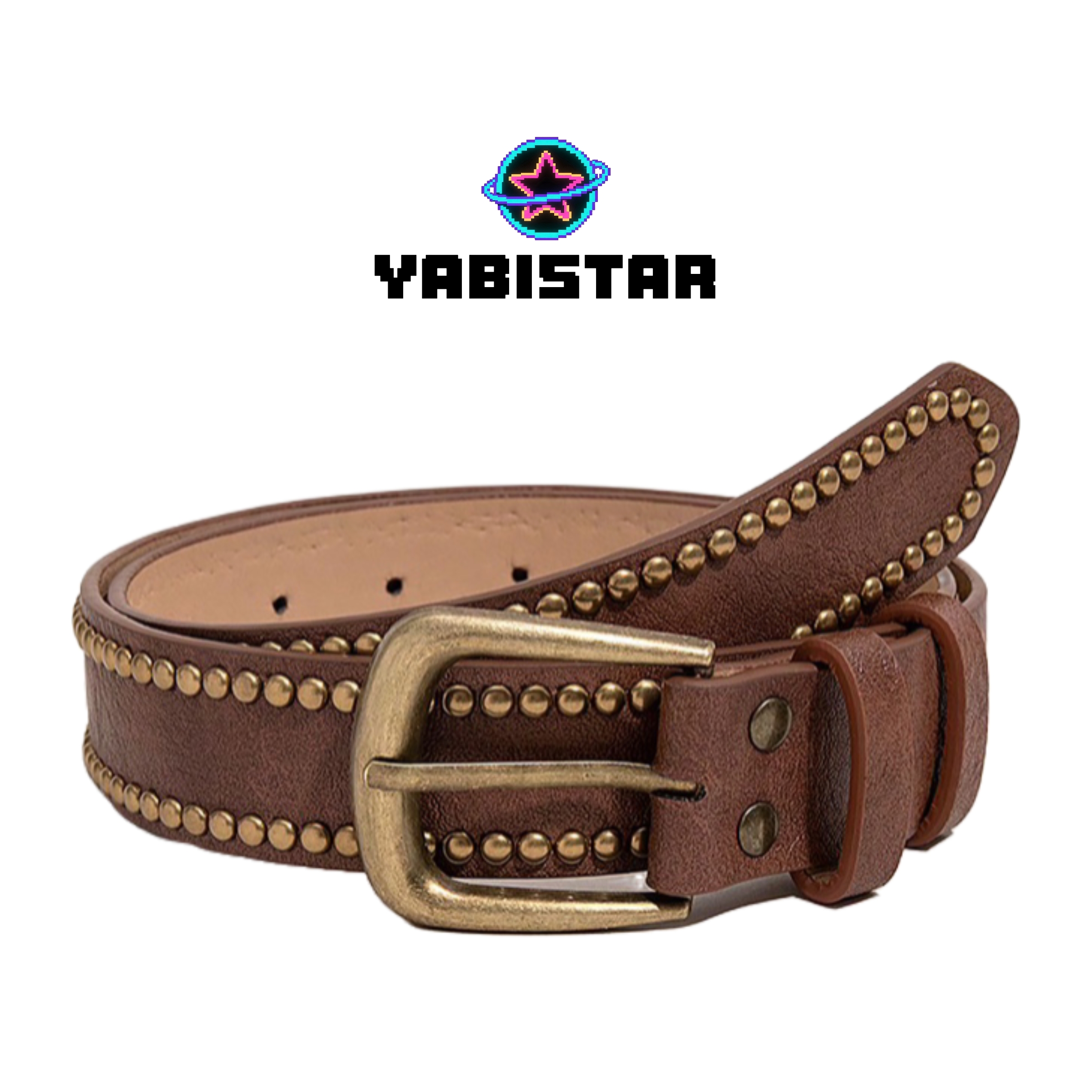 复古金色铆钉腰带棕色西部牛仔做旧工装腰带文艺个性设计感民族风