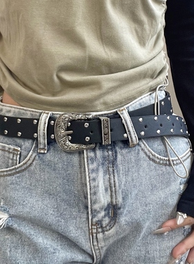 辣妹y2k腰带铆钉皮带低腰unclecm朋克女款装饰配饰裤带美式设计感