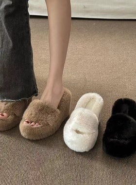 SHOEBOX/鞋柜懒人拖鞋小个子超高跟气质一字拖鞋外穿坡跟厚底棉拖