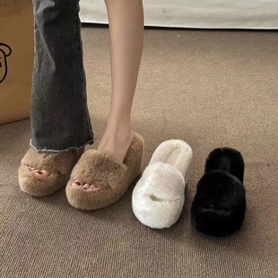 SHOEBOX/鞋柜懒人拖鞋小个子超高跟气质一字拖鞋外穿坡跟厚底棉拖