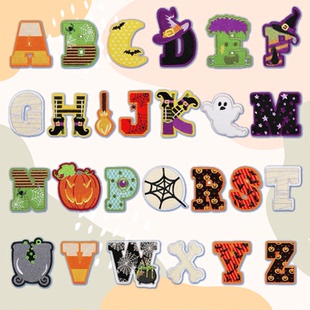 万圣节趣味字母刺绣布贴可熨烫包包飘带DIY装 饰衣服破洞修补丁贴